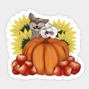 Harvest Festival.Cats with Pumpkin, Sunflowers, Apples Sticker